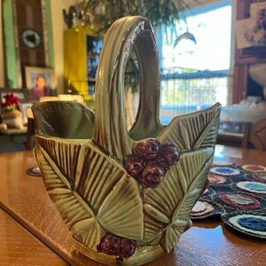 McCoy Pottery green vase with handle